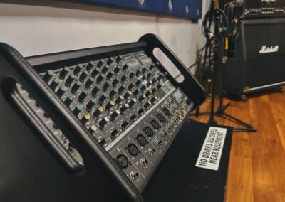 Power mixer with mics provided for rehearsal