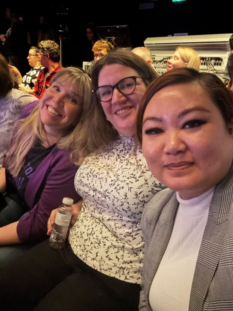Left - Devon Hogue (Business Development Consultant - Creative Industry, City of Hamilton) 
Middle - Kimberley Adrovez (Manager, Creative Industry, City of Hamilton) 
Right - Kelly Ng (VP Finance of Main Stage Rehearsal Studios).